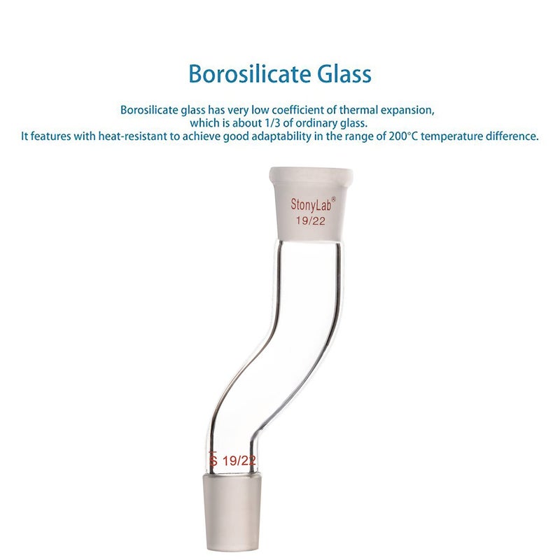 stonylab Glass Offset Laboratory Adapter, Borosilicate Glass Offset Adapter with Standard 19/22 Joints for Laboratory Lab Supply - Image 4
